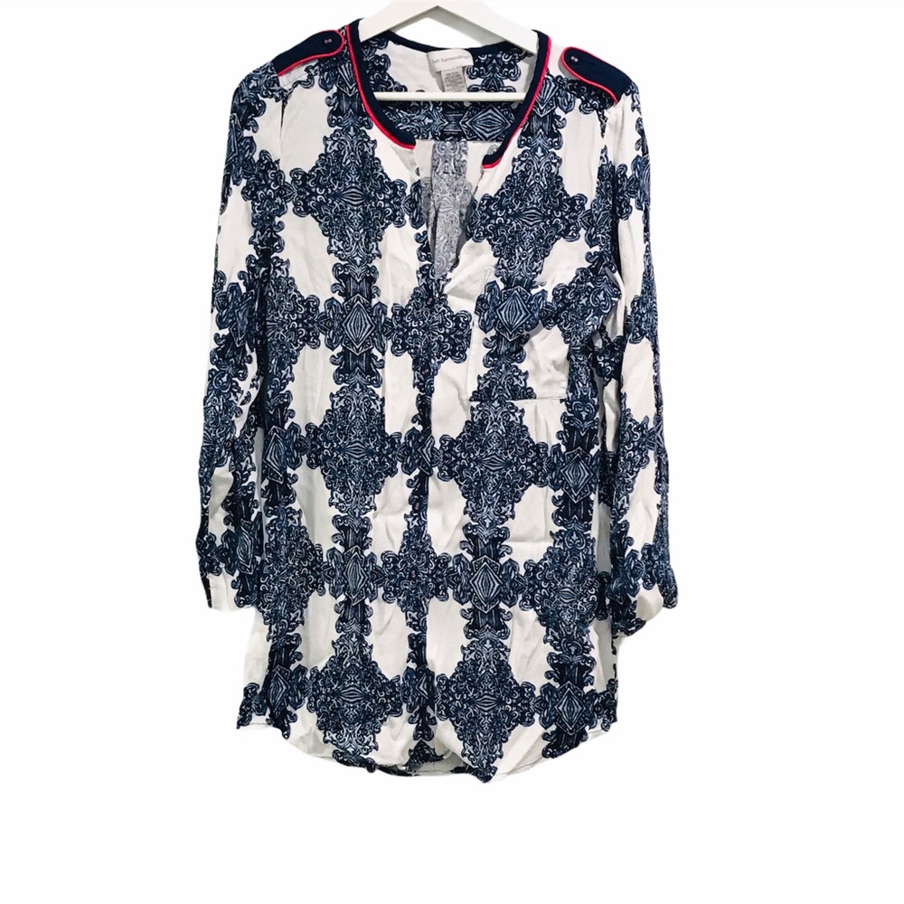 Soft Surrounds Blue Button Down Tunic Top Sz M